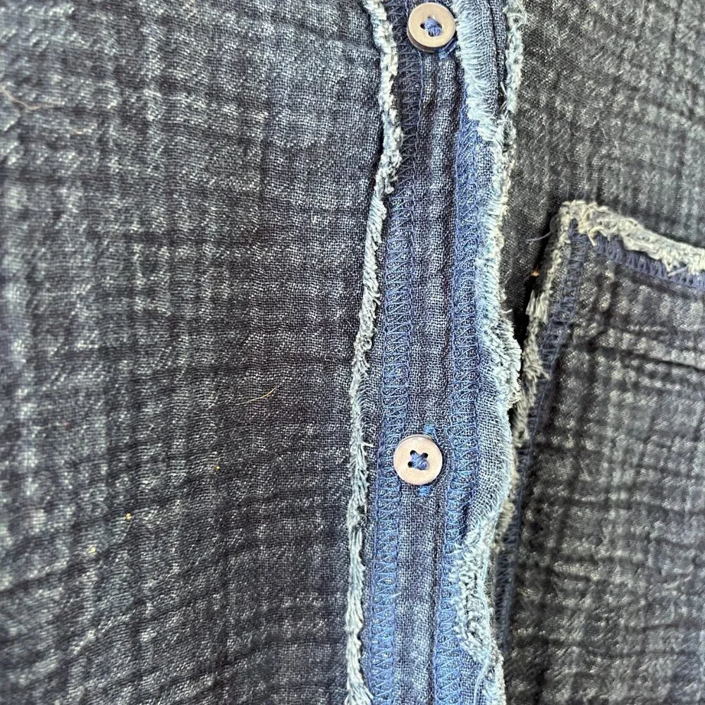 Aerie Sz M Oversized Indigo Blue Gauze Cover Up Button Down Shirt Dress Pocket - Picture 7 of 14